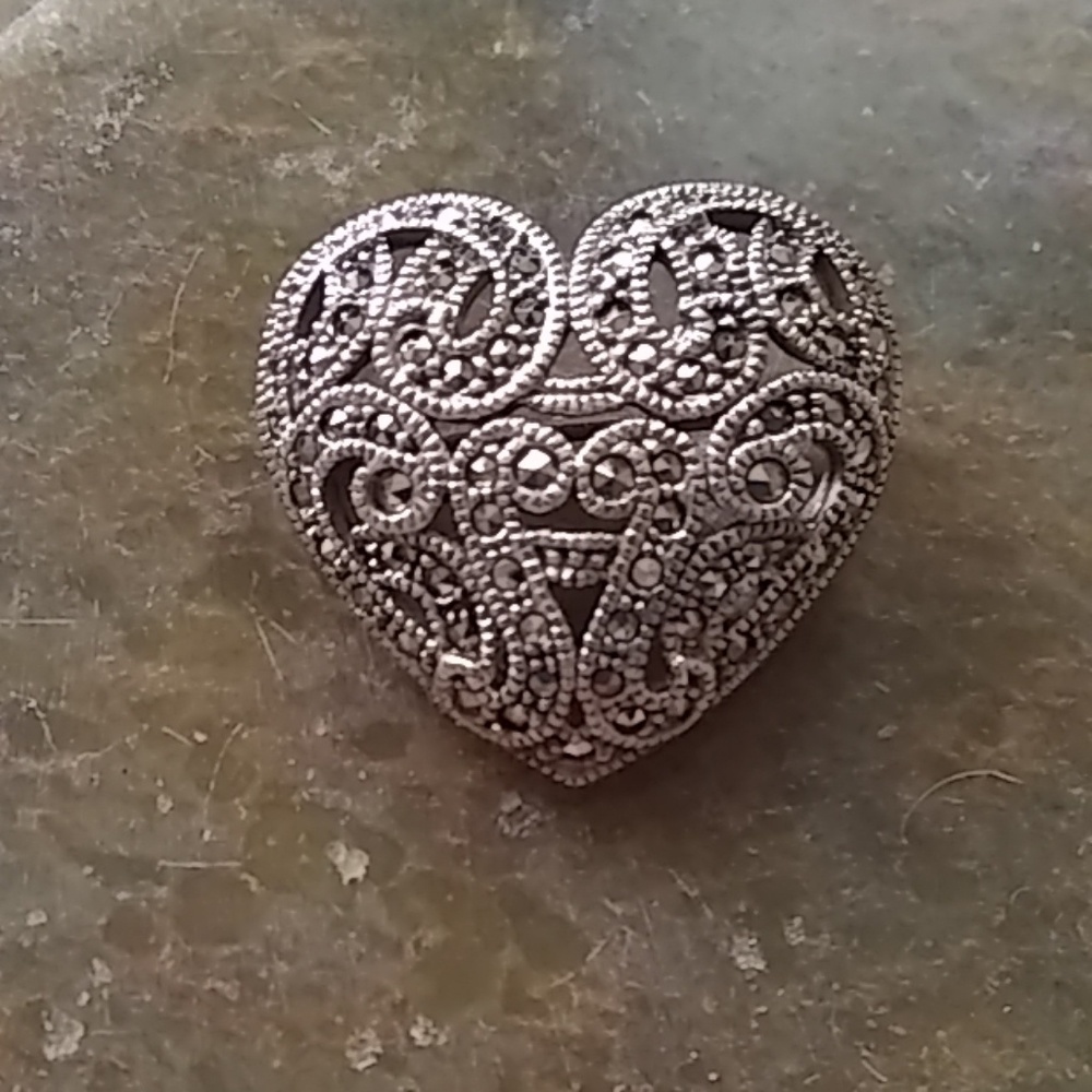 Marcasite and silver heart brooch